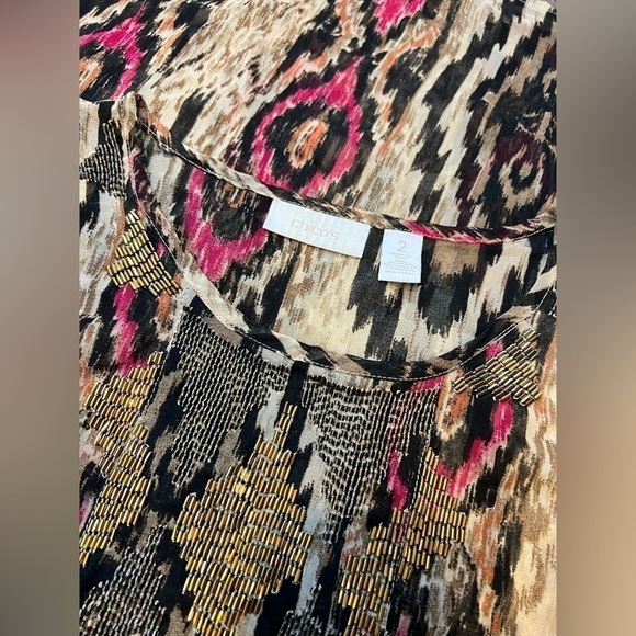 2/$25 3/$40 Chicos Pullover Tunic Top Geometric Sequin Boho Hippie Blouse - Picture 4 of 4